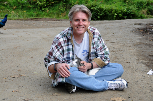 Steve with friendly feline near Talisker Bay